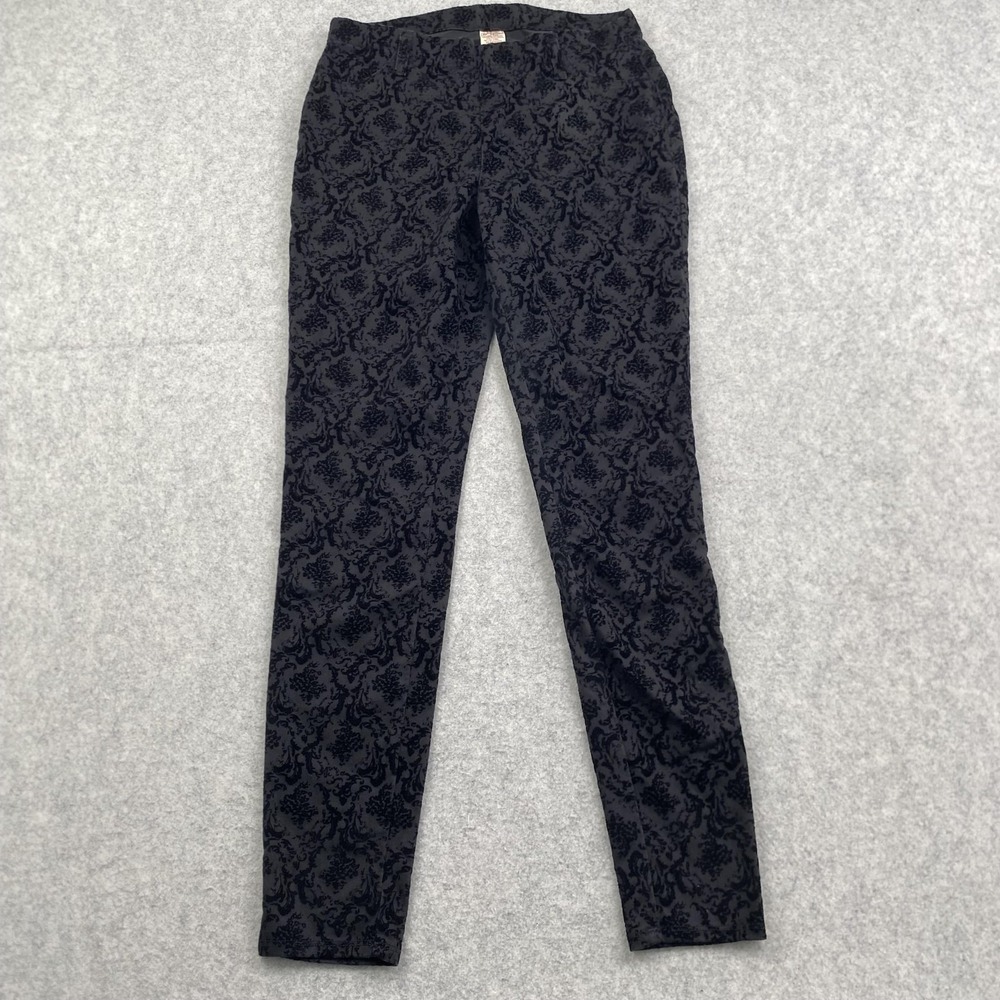 Faded Glory Jegging Pants Womens M (27x28) Gray Black Velvet Floral Slim